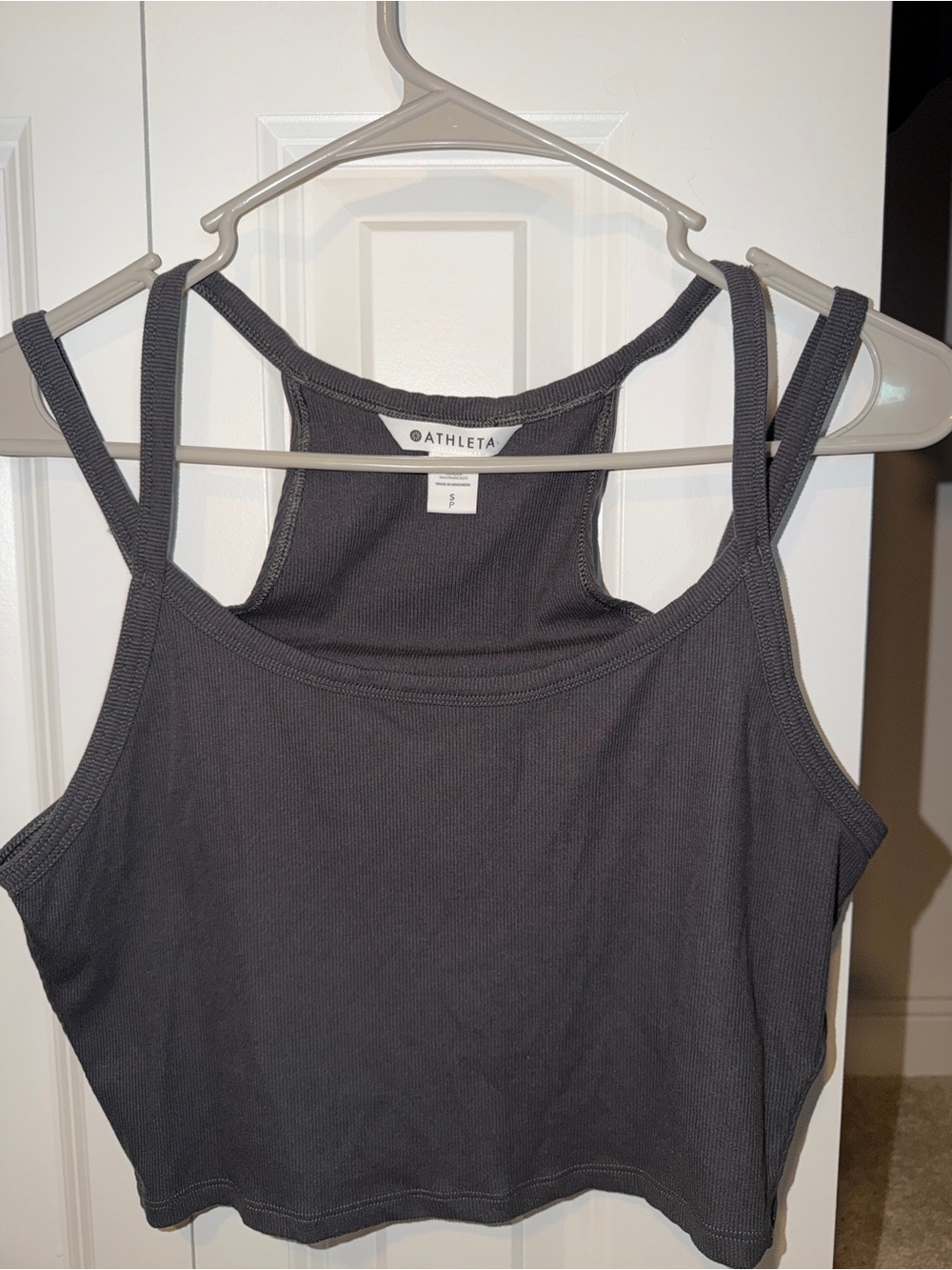 Athleta Dark Charcoal Double-Strap Ribbed Crop Tank